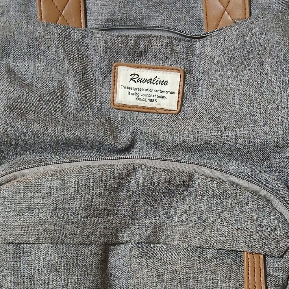 RUVALINO YW168 Gray  Baby Bag Backpack with Tan Accents  GREAT Condition..